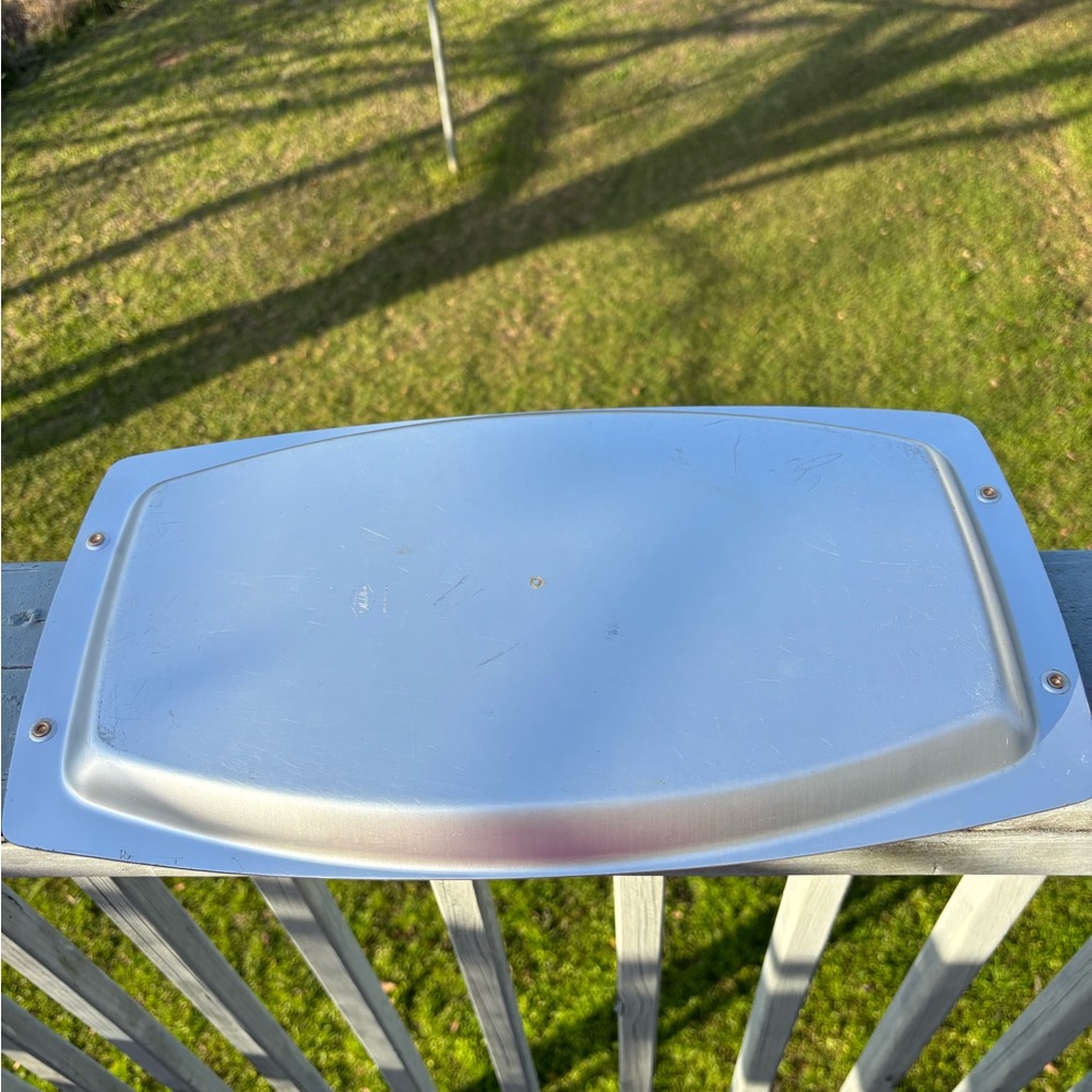 Vintage Mirro Medallion Serving Tray MCM Aluminum & Teak 1950s 1960s Atomic - Picture 7 of 14